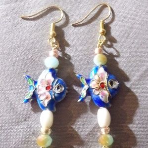 Handmade Glass Beaded Fish Stone Earrings!!